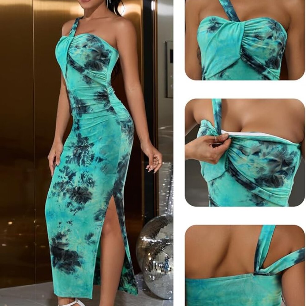 💙 One-Shoulder Floral Bodycon Maxi Dress | Size L | NWT 💙 - Picture 3 of 5